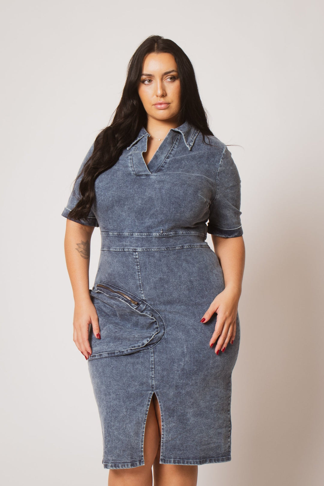Blue Leopard Dresses Plus Size  Rylan Denim Dress - Dark Wash