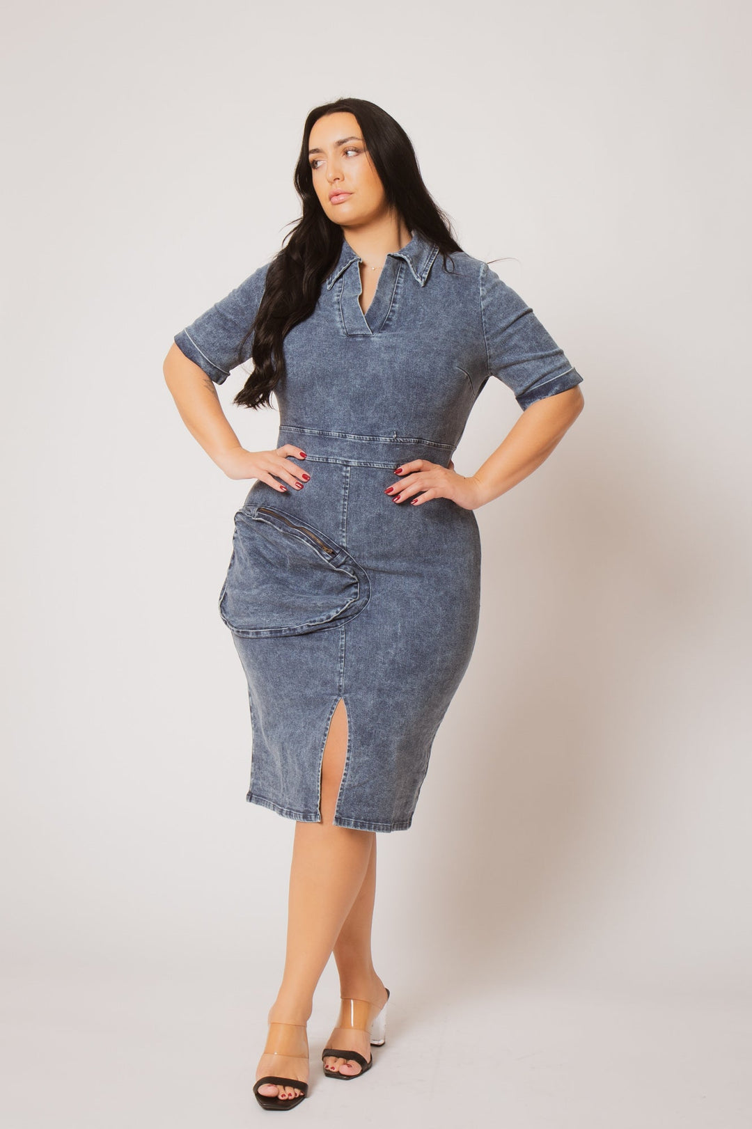 Blue Leopard Dresses Plus Size  Rylan Denim Dress - Dark Wash