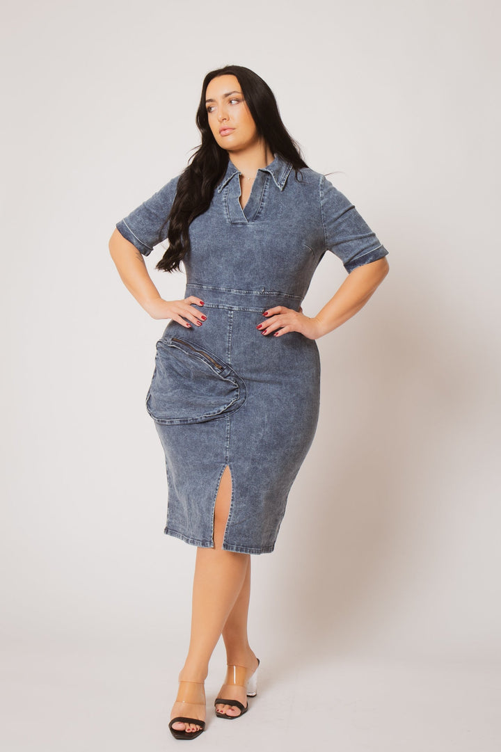 Blue Leopard Dresses Plus Size  Rylan Denim Dress - Dark Wash