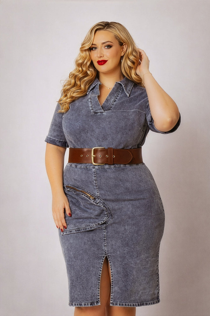 Blue Leopard Dresses Plus Size  Rylan Denim Dress - Dark Wash