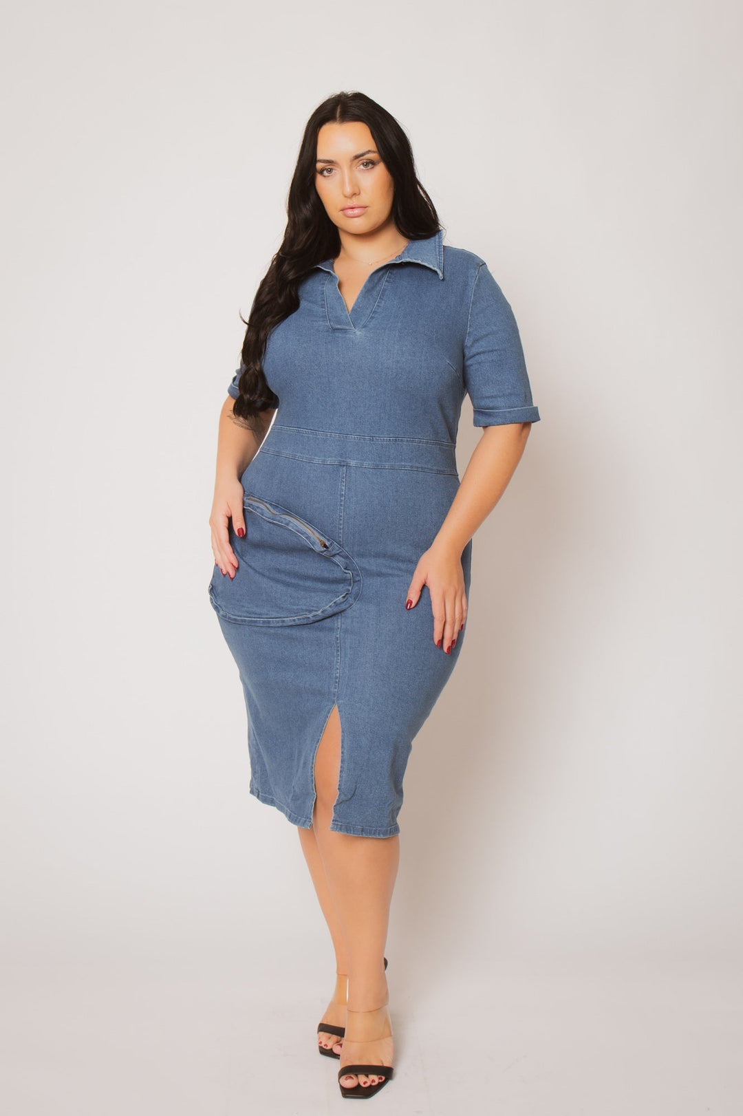 Blue Leopard Dresses Plus Size  Rylan Denim Dress - Light Wash