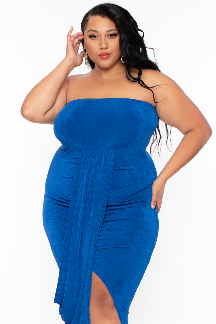 Curvy Sense Dresses Plus Size Rylee Front Drape Dress - Royal Blue