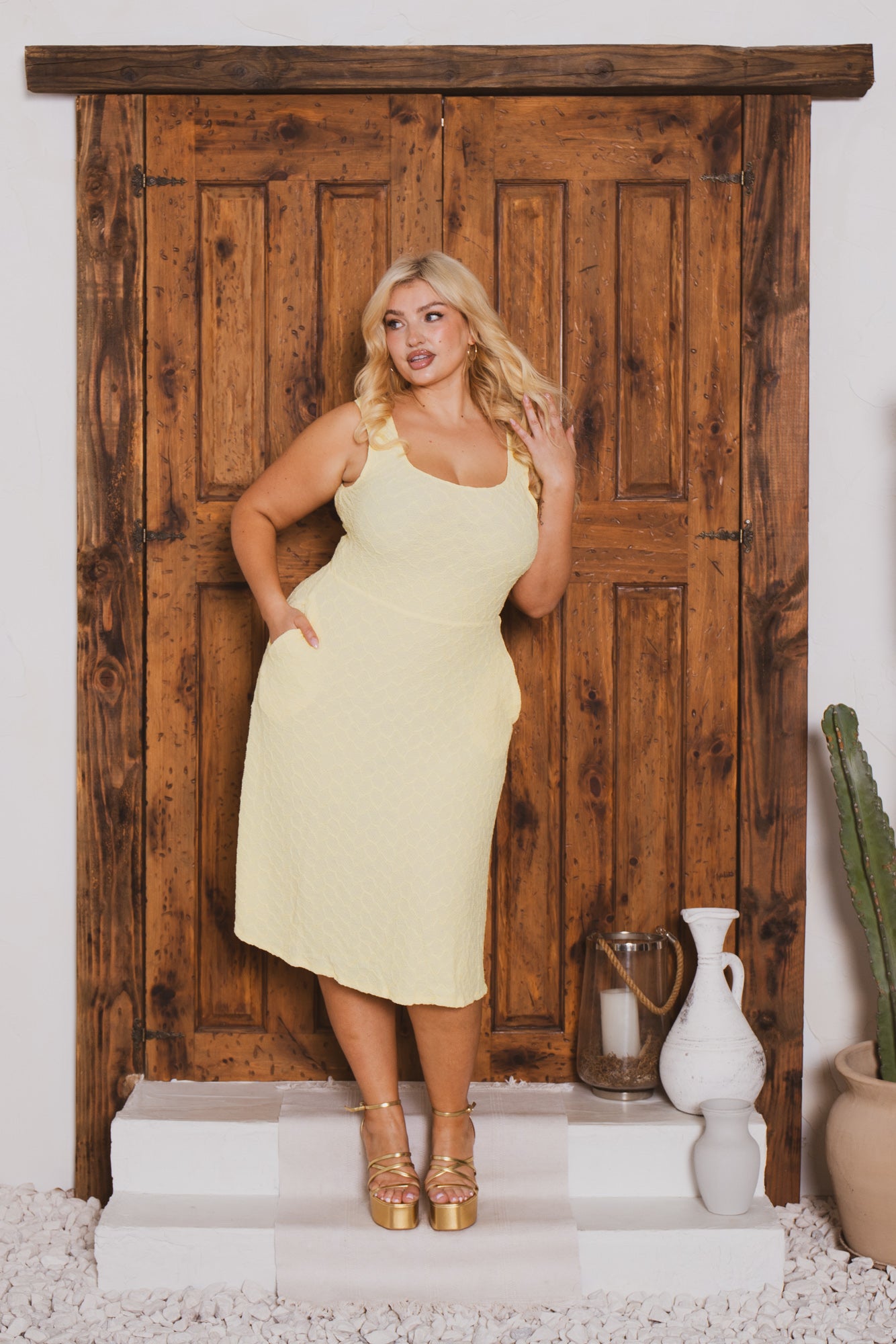 Women's Plus Size Sadie Tank Dress - Yellow - Curvy Sense