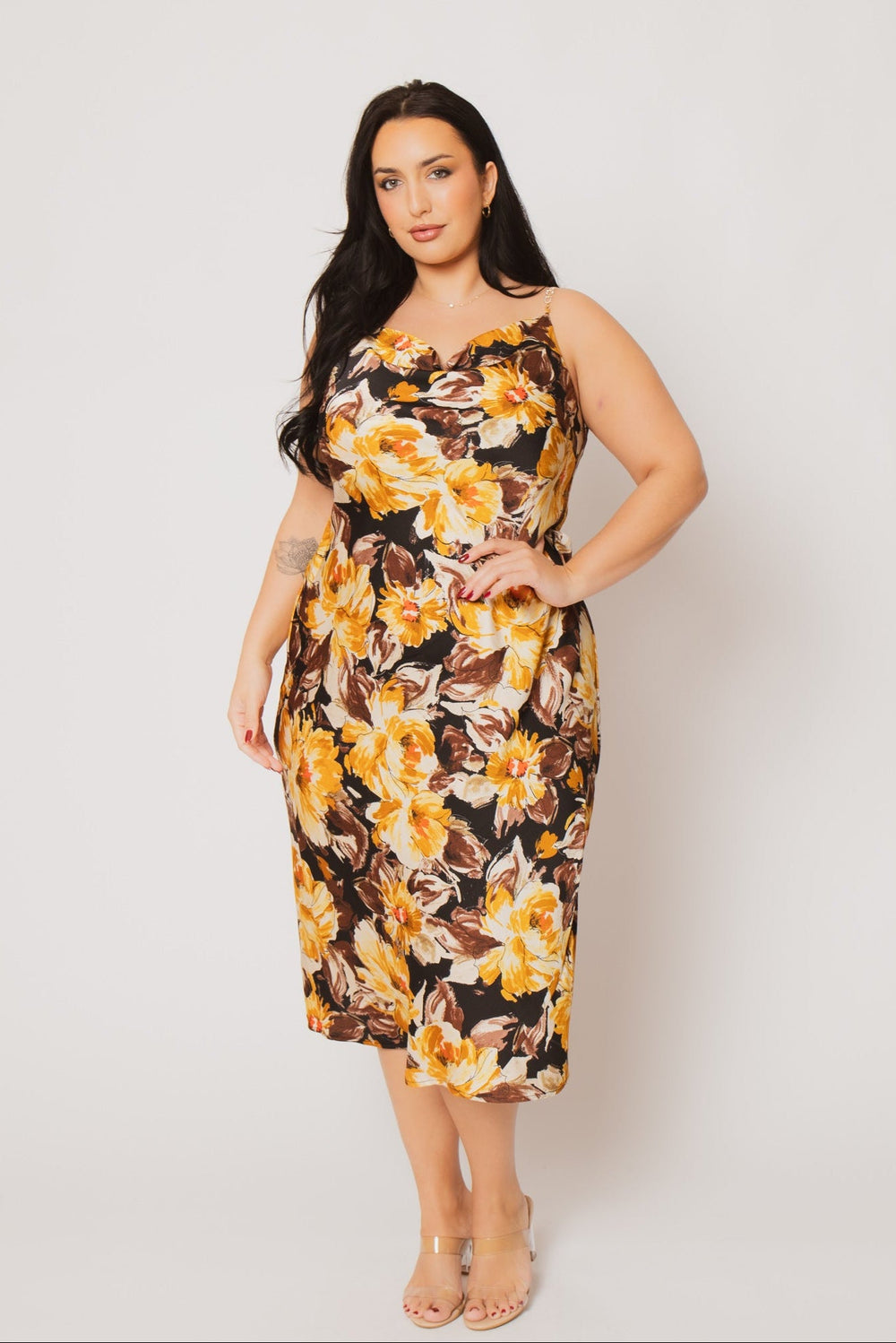 Women's Plus Size Saffron Petal Dress - Gold - Curvy Sense Women's Plus Size Saffron Petal Dress - Gold - Curvy Sense