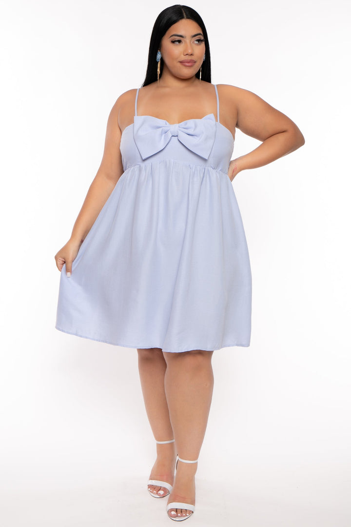 FIRST LOVE Dresses Plus Size Sally  Bow Mini  Dress  - Blue