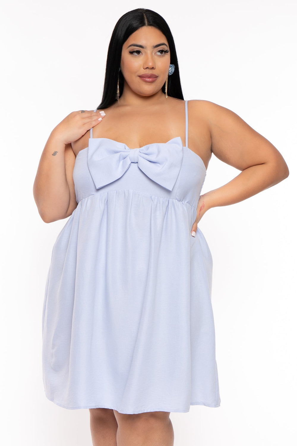 FIRST LOVE Dresses Plus Size Sally  Bow Mini  Dress  - Blue