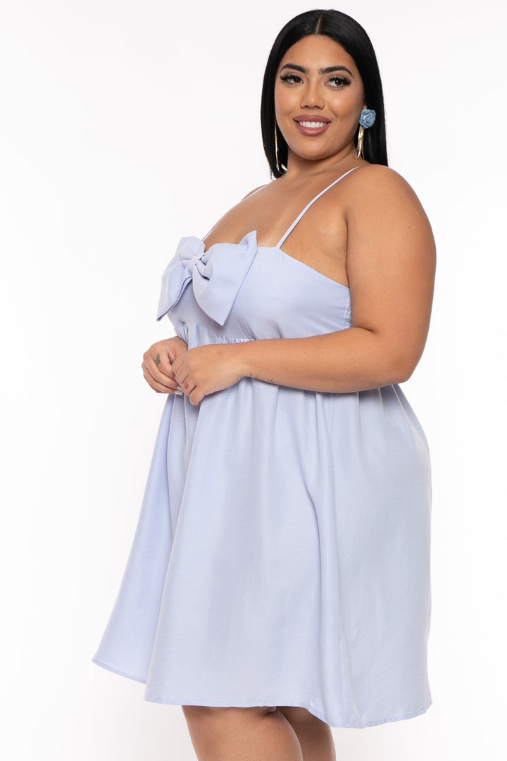 FIRST LOVE Dresses Plus Size Sally  Bow Mini  Dress  - Blue