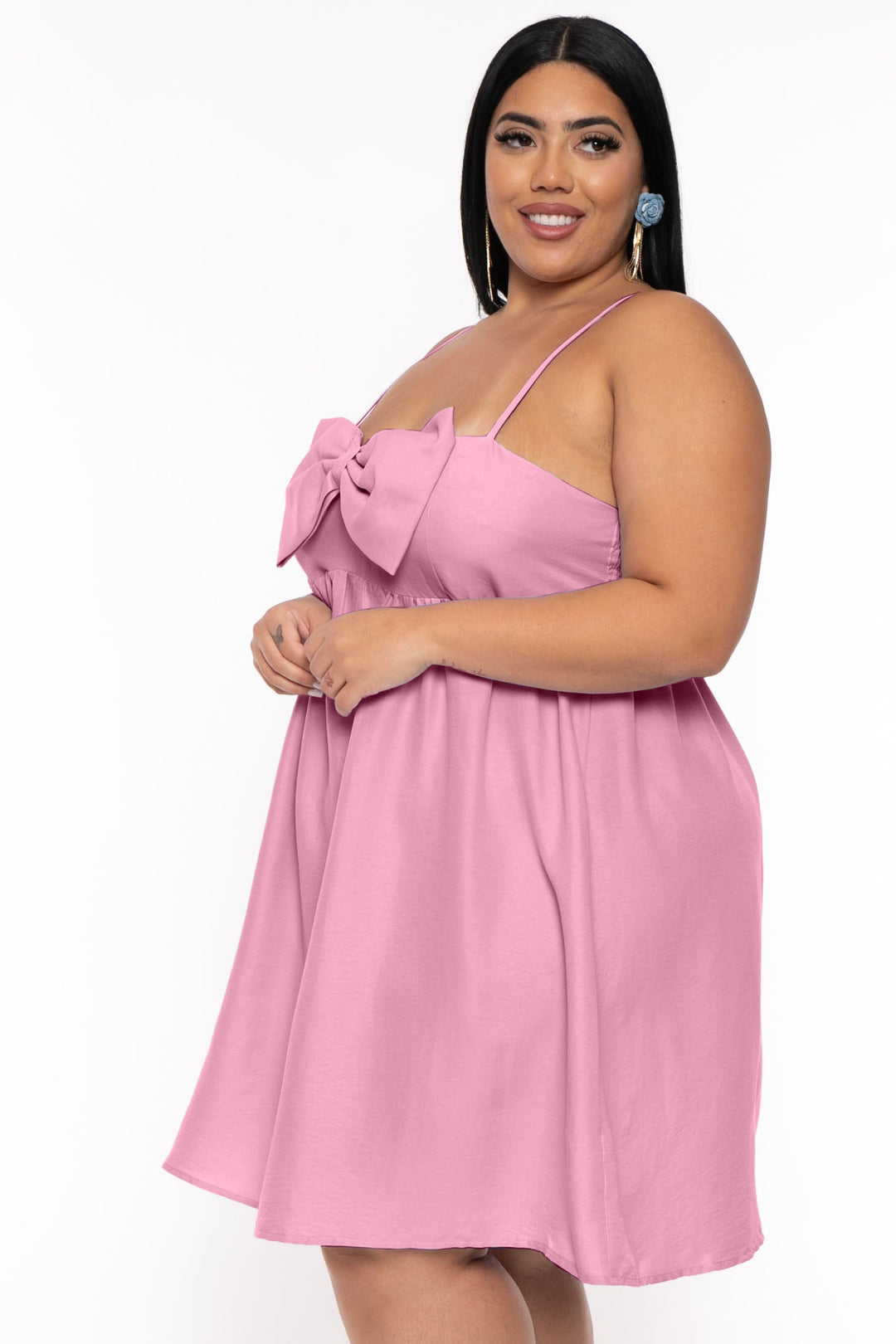 FIRST LOVE Dresses Plus Size Sally  Bow Mini  Dress  - Pink