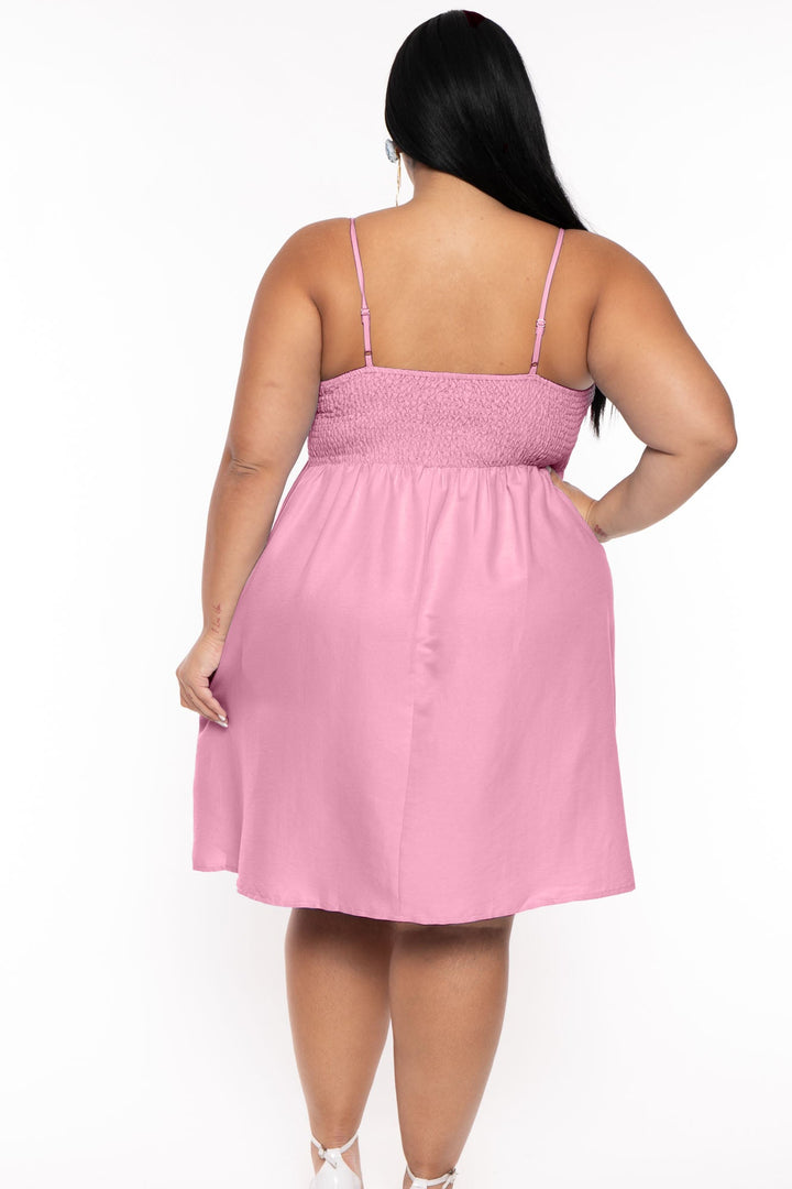 FIRST LOVE Dresses Plus Size Sally  Bow Mini  Dress  - Pink