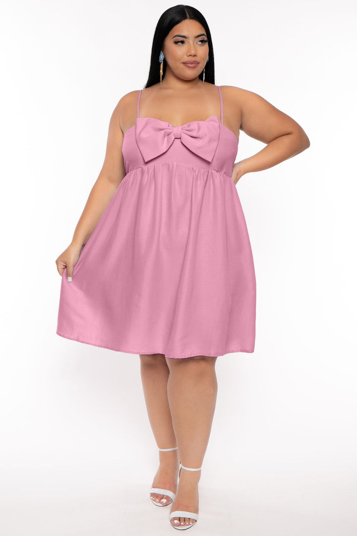 FIRST LOVE Dresses Plus Size Sally  Bow Mini  Dress  - Pink