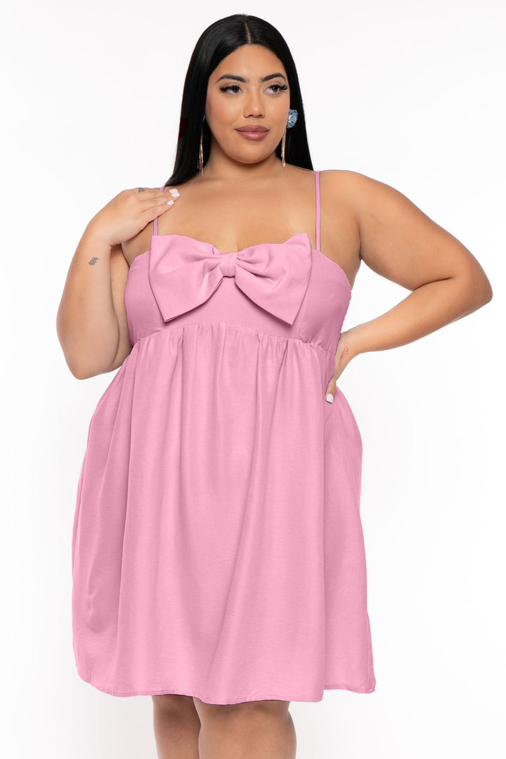 FIRST LOVE Dresses Plus Size Sally  Bow Mini  Dress  - Pink