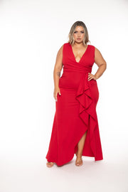Symphony Dresses Plus Size Salome Ruffle Maxi Gown  Dress- Red