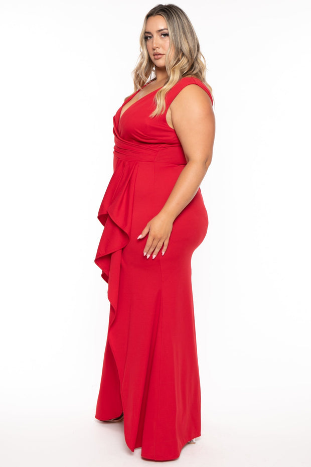 Symphony Dresses Plus Size Salome Ruffle Maxi Gown  Dress- Red