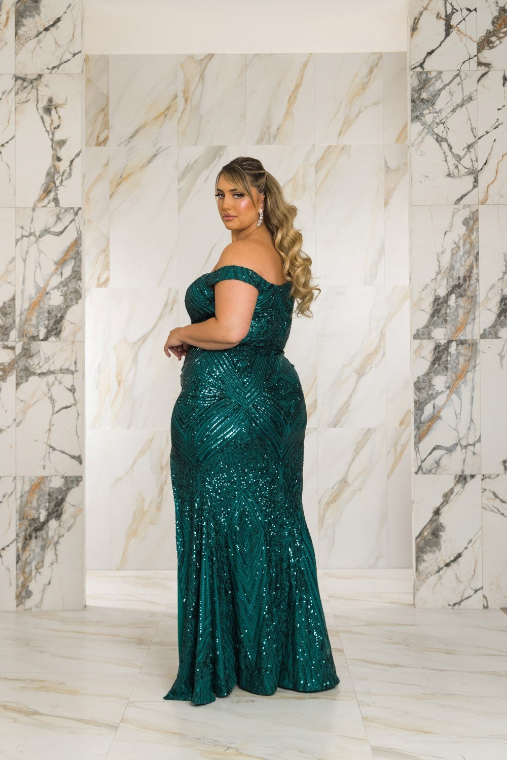 RICARICA Dresses Plus Size Samaria Sequins  Gown - Emerald