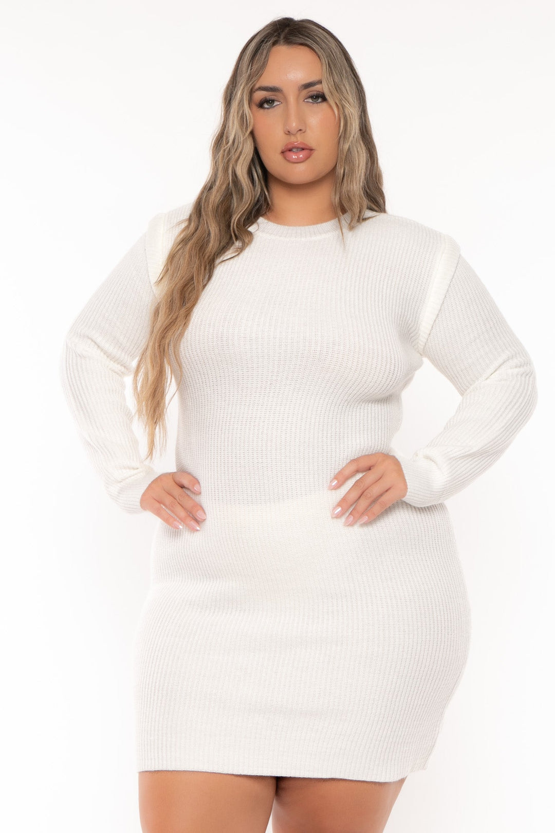 China Dresses Plus Size Sandrine   Sweater Mini   Dress - Ivory