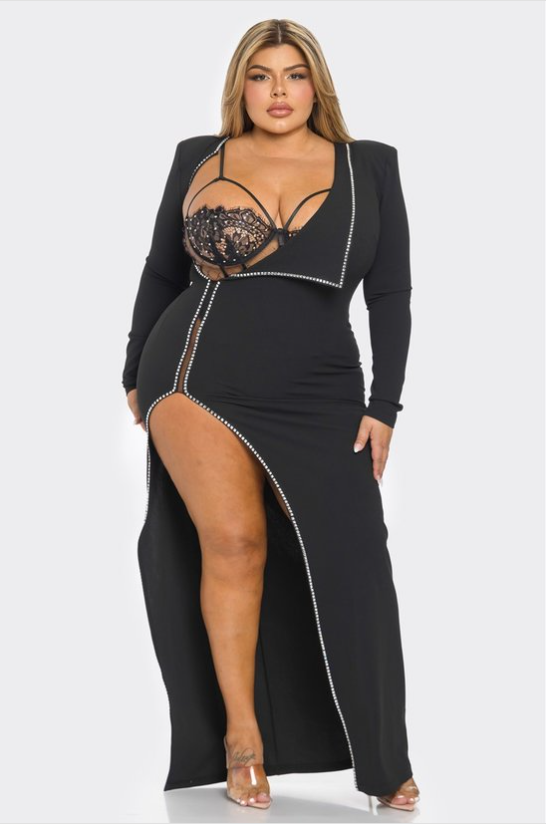 Banjul Dresses 1X / Black Plus Size Sasha 2 pcs Bodysuit and Dress Set- Black