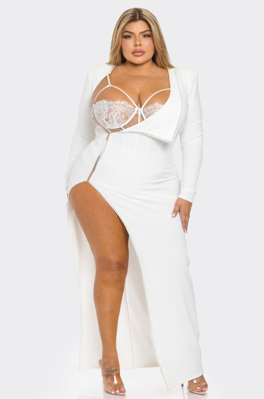 Banjul Dresses 1X / White Plus Size Sasha 2 pcs Bodysuit and Dress Set- White