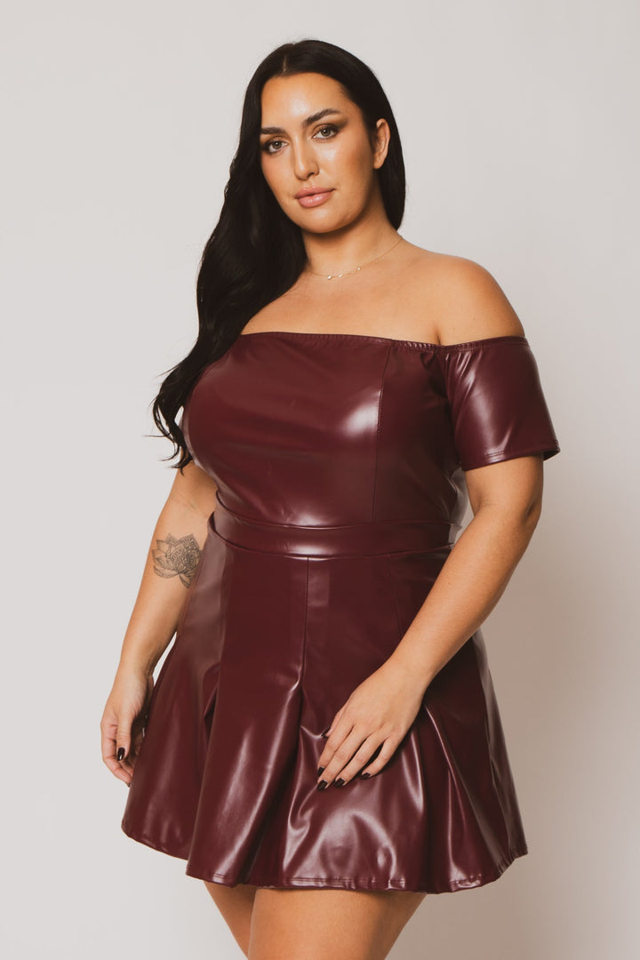 Curvy Sense Dresses Plus Size Sasha Faux Leather Mini Dress - Burgundy