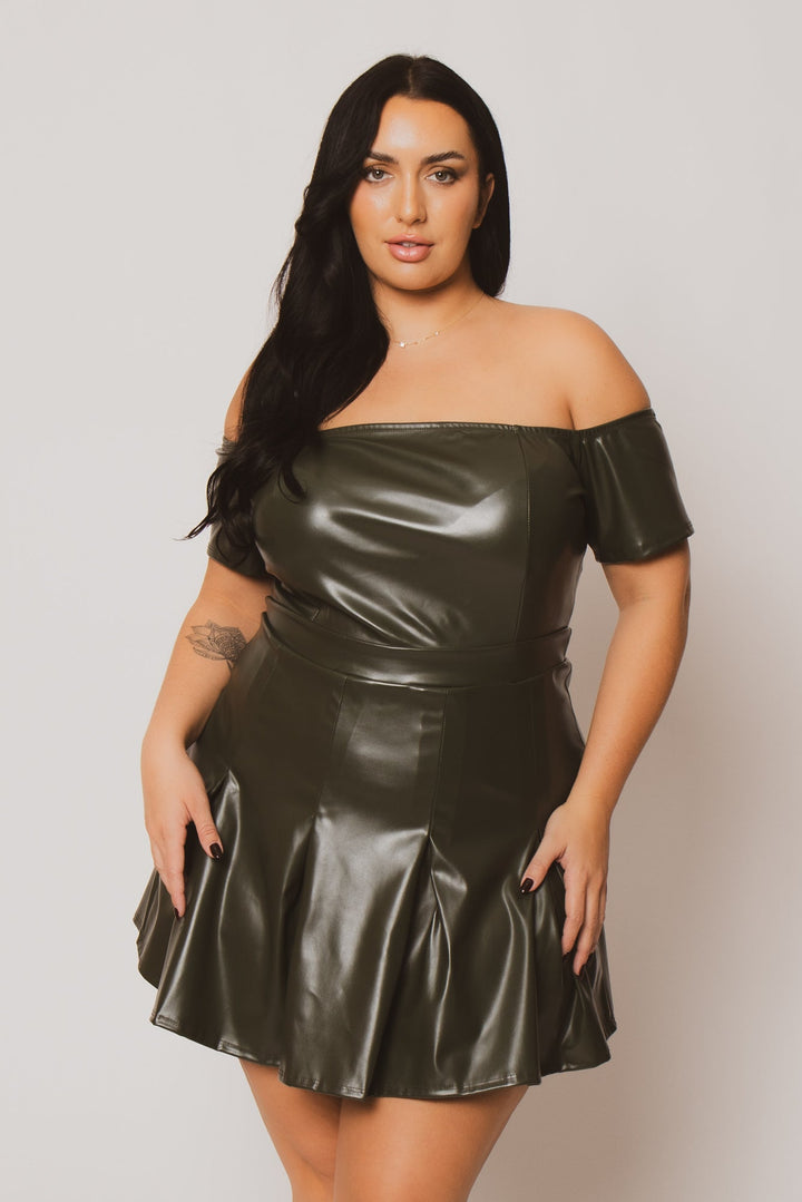 Curvy Sense Dresses Plus Size Sasha Faux Leather Mini Dress - Olive
