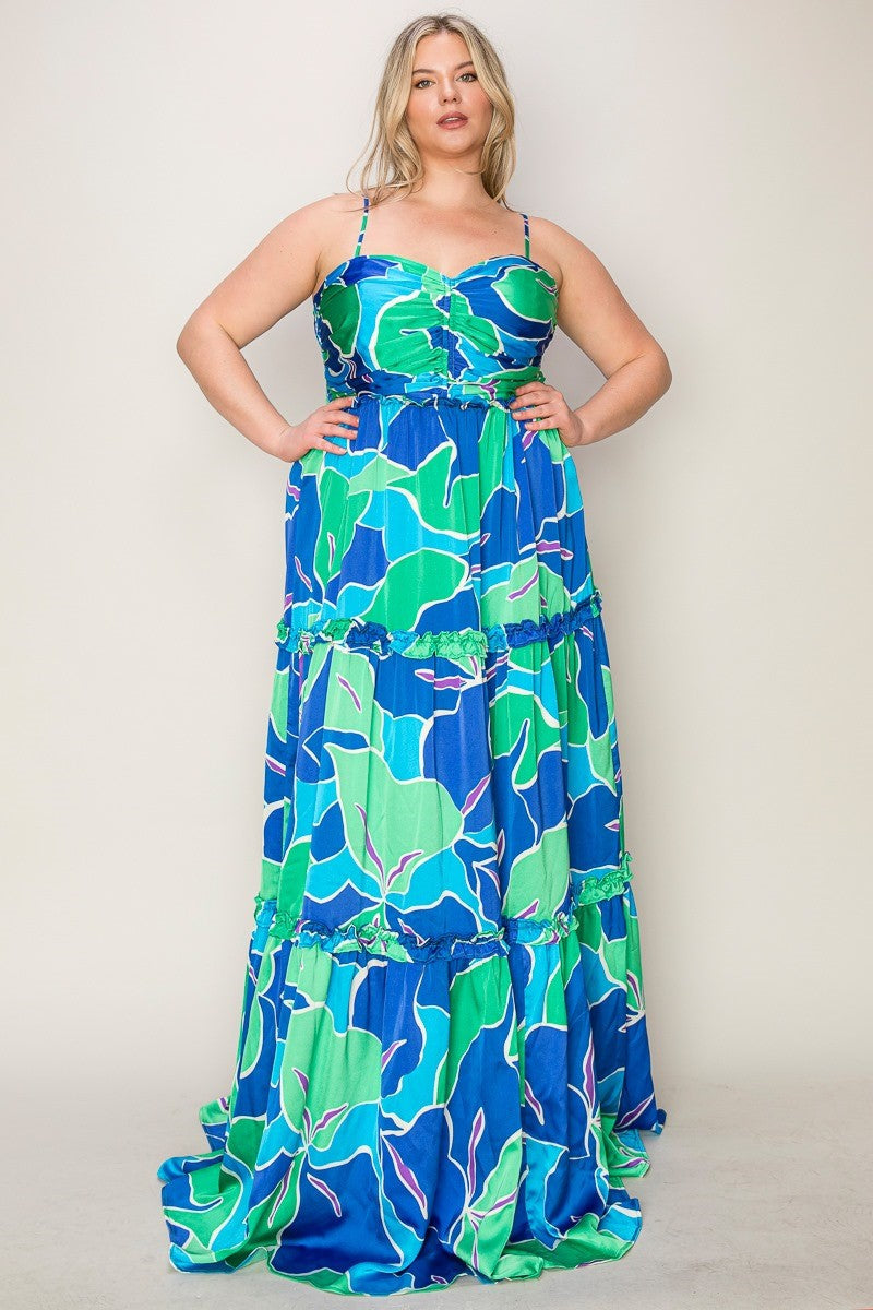The Sang Company Dresses Plus Size Sasha Oversized floral print Maxi dress-Blue