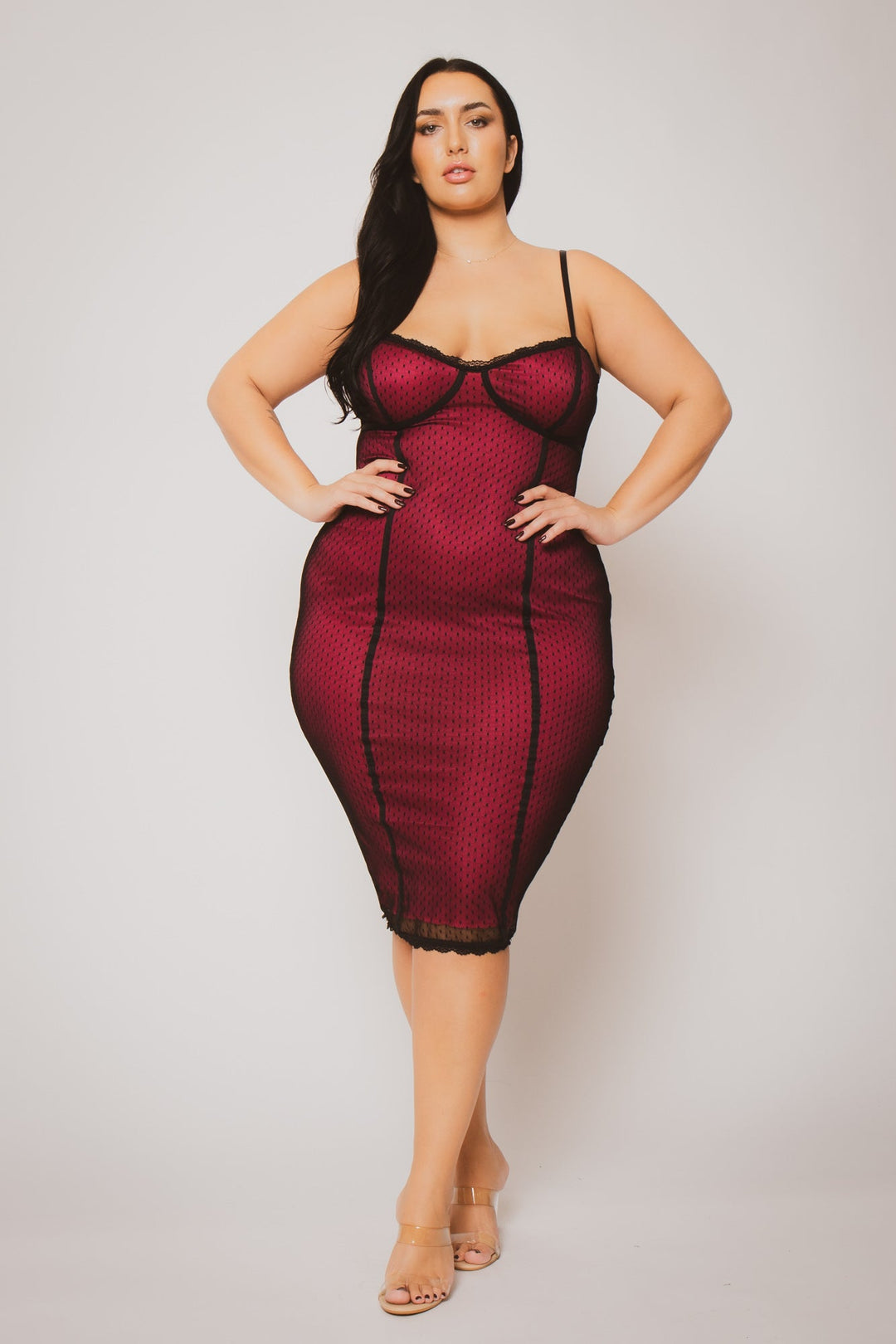 Plus Size Scarlett Mesh Midi Dress - Fuchsia 1x / Fuchsia at Curvy Sense Plus Size Scarlett Mesh Midi Dress - Fuchsia 1x / Fuchsia at Curvy Sense