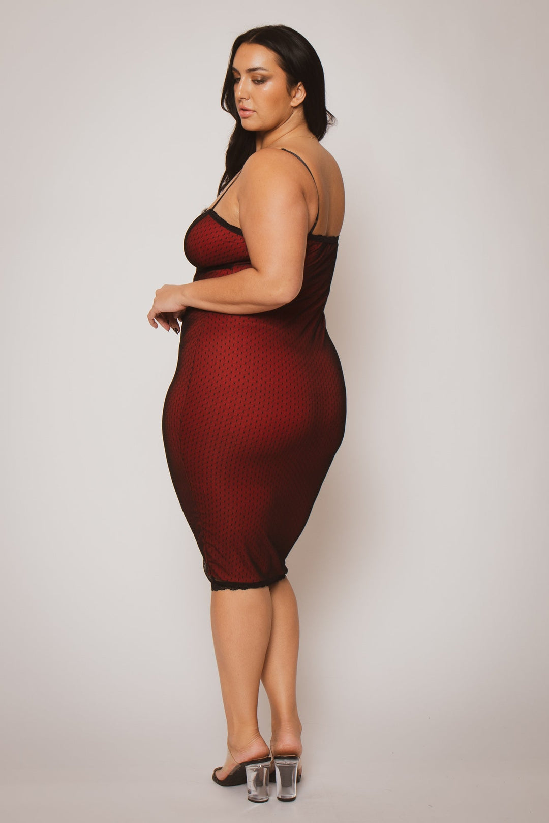 Curvy Sense Dresses Plus Size Scarlett Mesh Midi Dress - Red