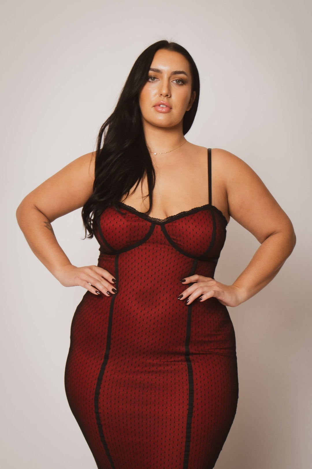 Curvy Sense Dresses Plus Size Scarlett Mesh Midi Dress - Red