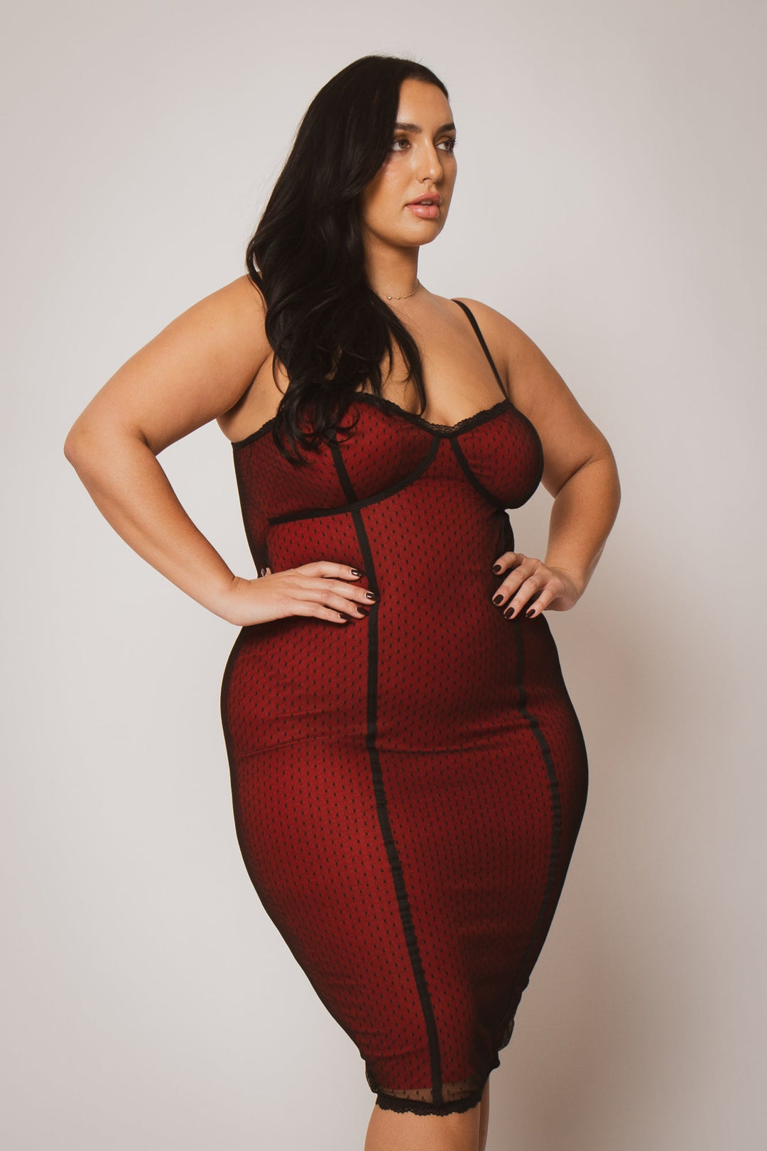 Curvy Sense Dresses Plus Size Scarlett Mesh Midi Dress - Red