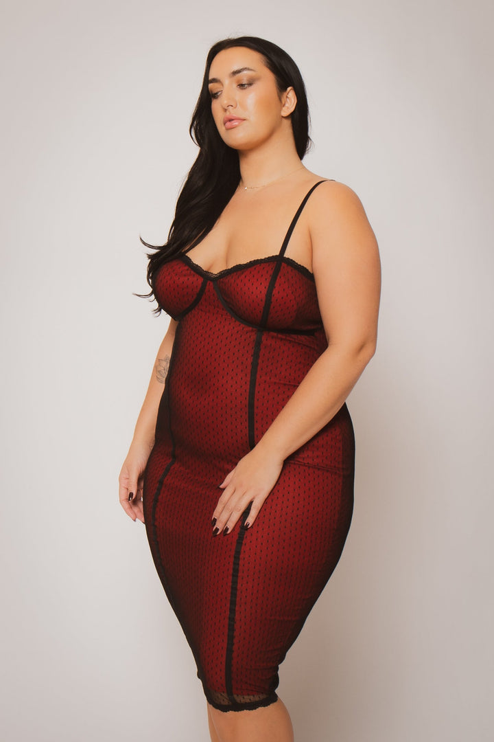 Curvy Sense Dresses Plus Size Scarlett Mesh Midi Dress - Red
