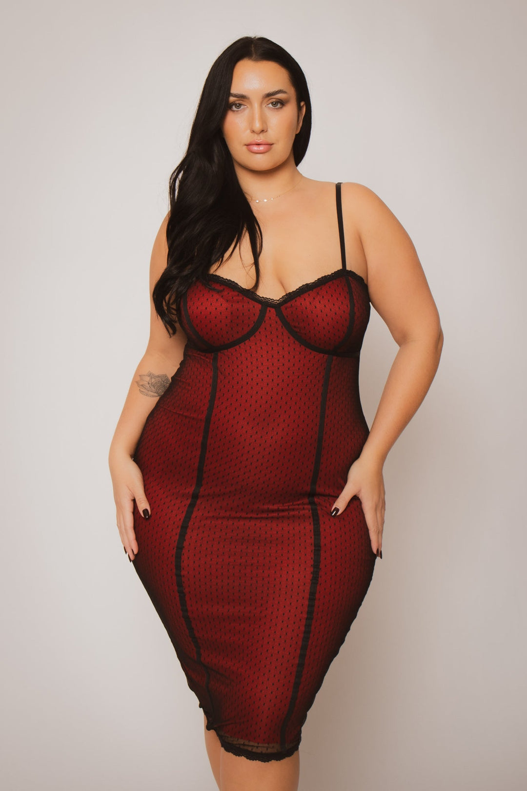 Curvy Sense Dresses Plus Size Scarlett Mesh Midi Dress - Red