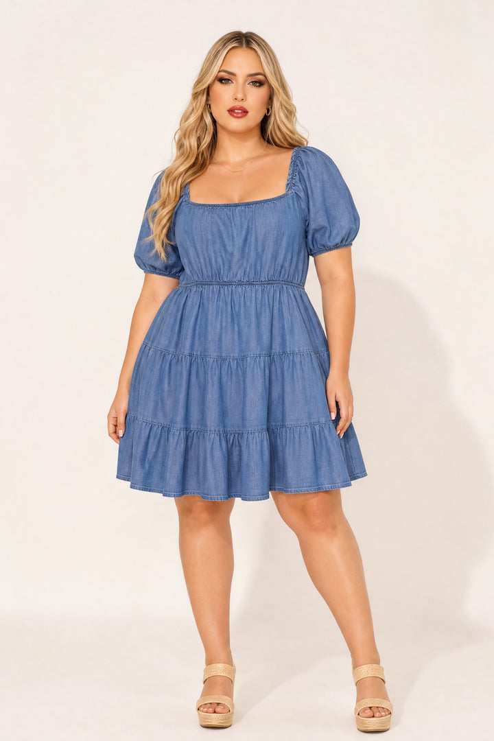 Talent Dresses Plus Size Selene Tiered Dress- Blue