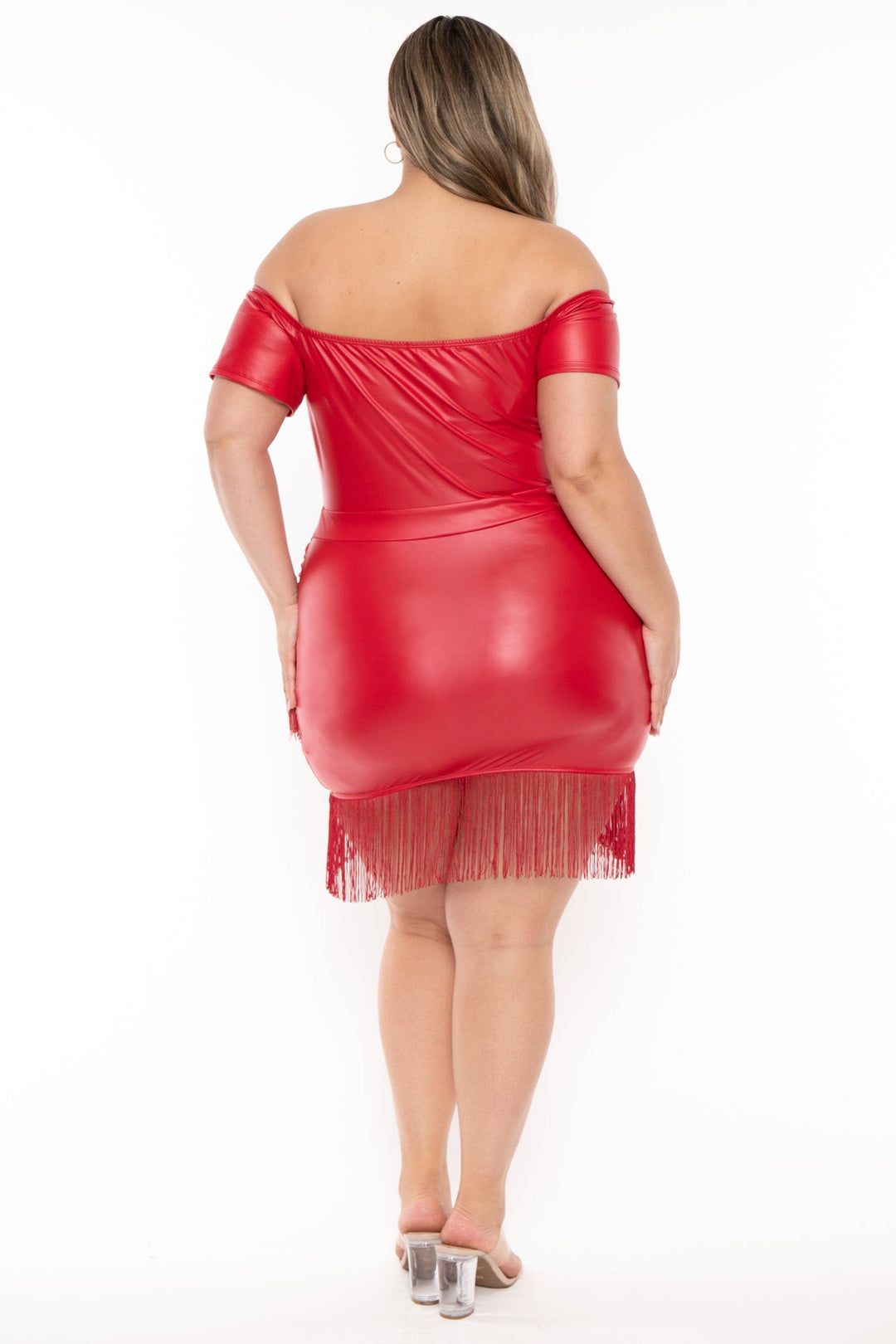 Curvy Sense Dresses Plus Size Senorita Faux Leather Dress -Red