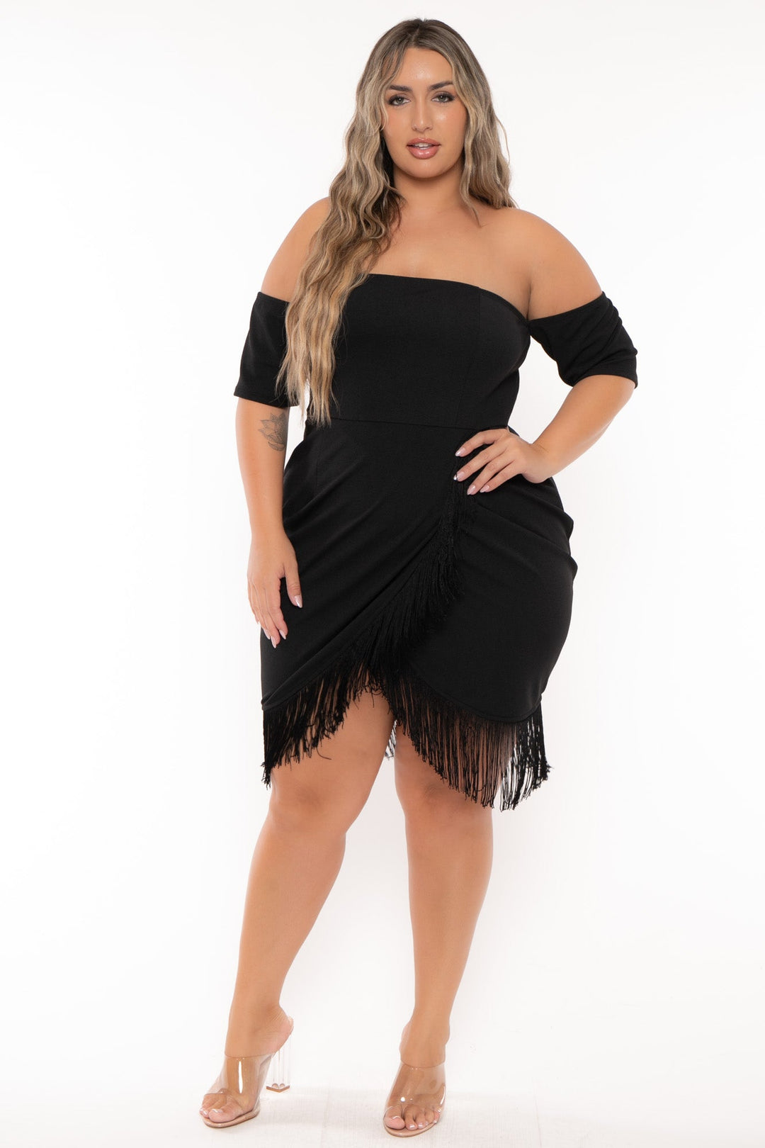 Curvy Sense Dresses Plus Size Senorita Fringe Dress - Black