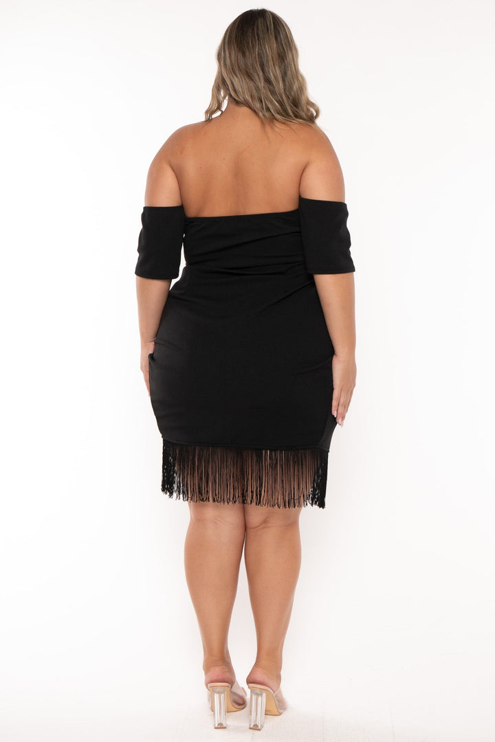 Curvy Sense Dresses Plus Size Senorita Fringe Dress - Black