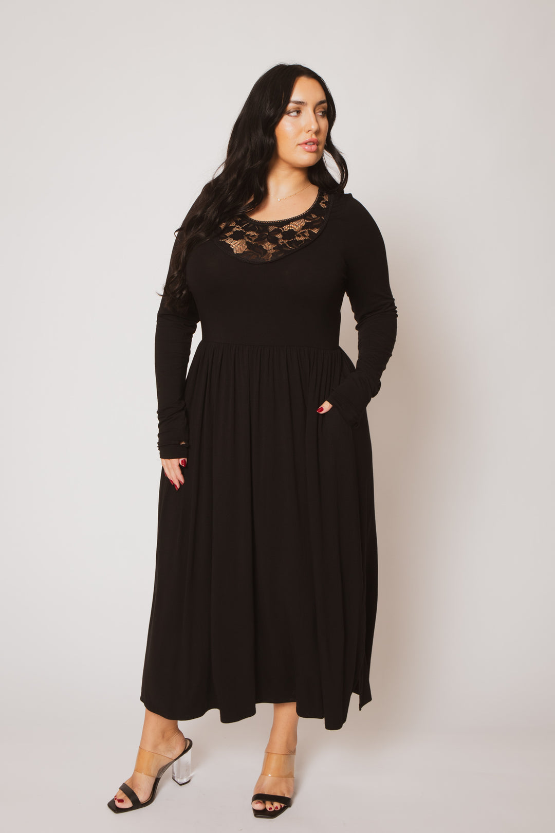 Plus Size Serena Charm Dress - Black 3X / Black at Curvy Sense Plus Size Serena Charm Dress - Black 3X / Black at Curvy Sense