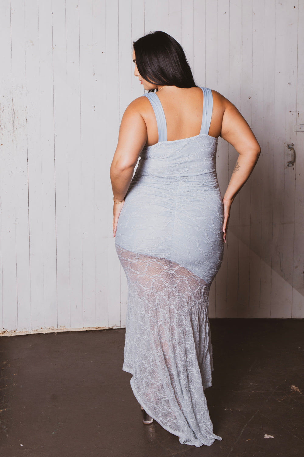 Plus Size Serene Bloom Lace Dress- Blue 2X / Blue at Curvy Sense Plus Size Serene Bloom Lace Dress- Blue 2X / Blue at Curvy Sense