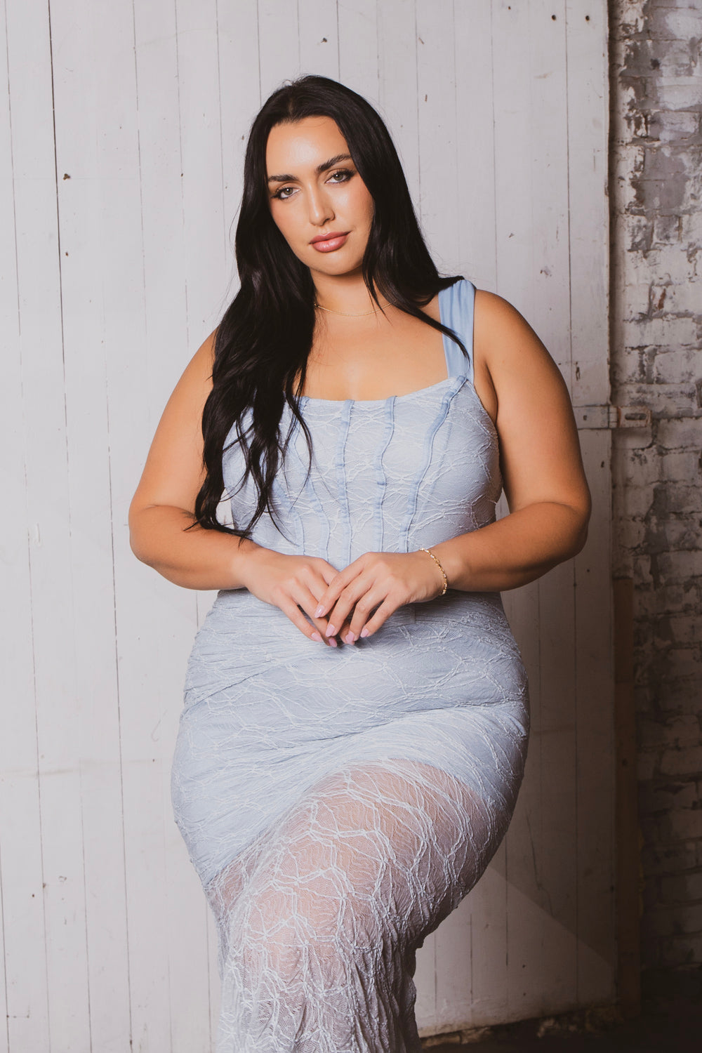 Plus Size Serene Bloom Lace Dress- Blue 2X / Blue at Curvy Sense Plus Size Serene Bloom Lace Dress- Blue 2X / Blue at Curvy Sense