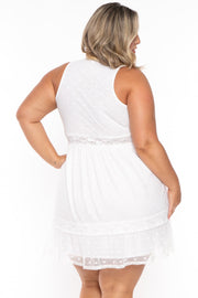Curvy Sense Dresses Plus Size Serien  Dotted Mesh  Dress  - White
