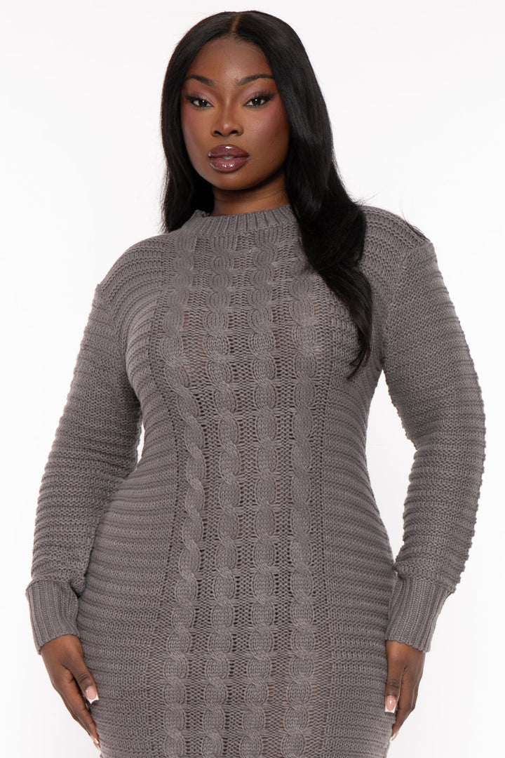 H & H FASHION Dresses Plus Size Shaylyn   Sweater   Dress - Grey