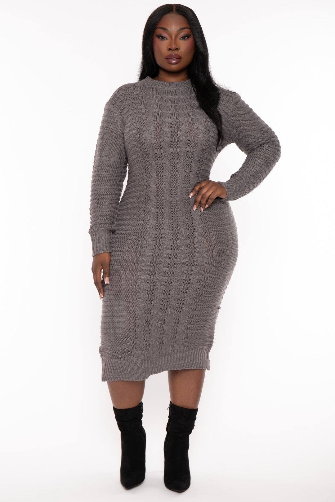 H & H FASHION Dresses 1X / Grey Plus Size Shaylyn   Sweater   Dress - Grey