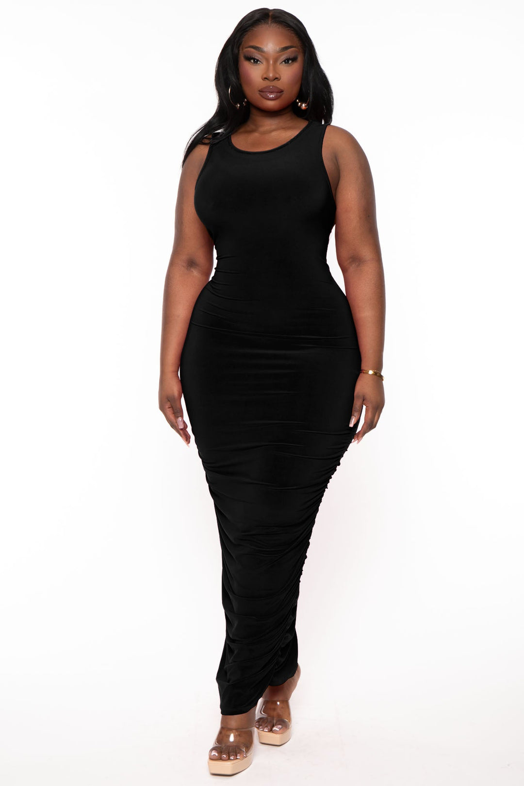 Gibiu Dresses 1X / Black Plus Size Sia Ruched Bodycon  Dress- Black