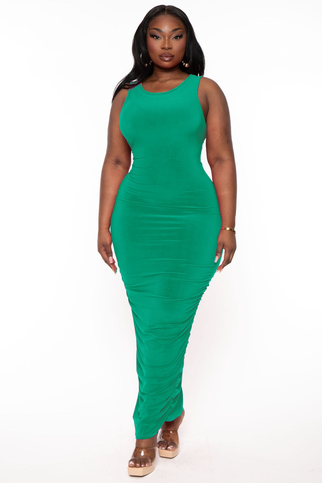 Gibiu Dresses Plus Size Sia Ruched Bodycon  Dress- Green