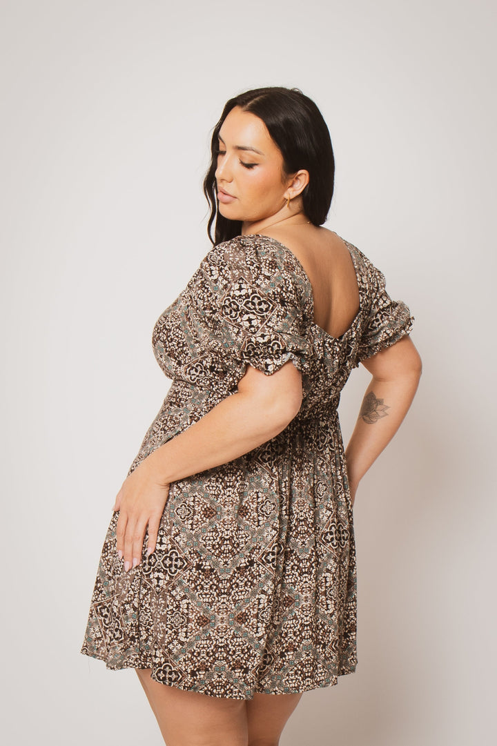 Curvy Sense Inc. Dresses Plus Size Sienna Sweetheart Dress- Brown