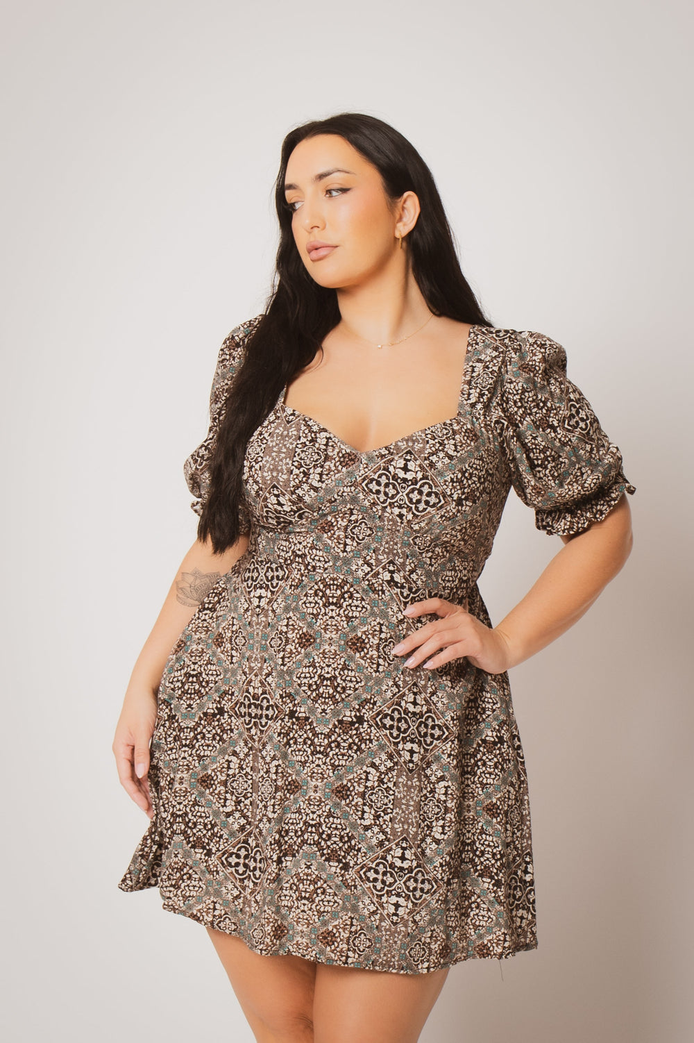 Curvy Sense Inc. Dresses Plus Size Sienna Sweetheart Dress- Brown