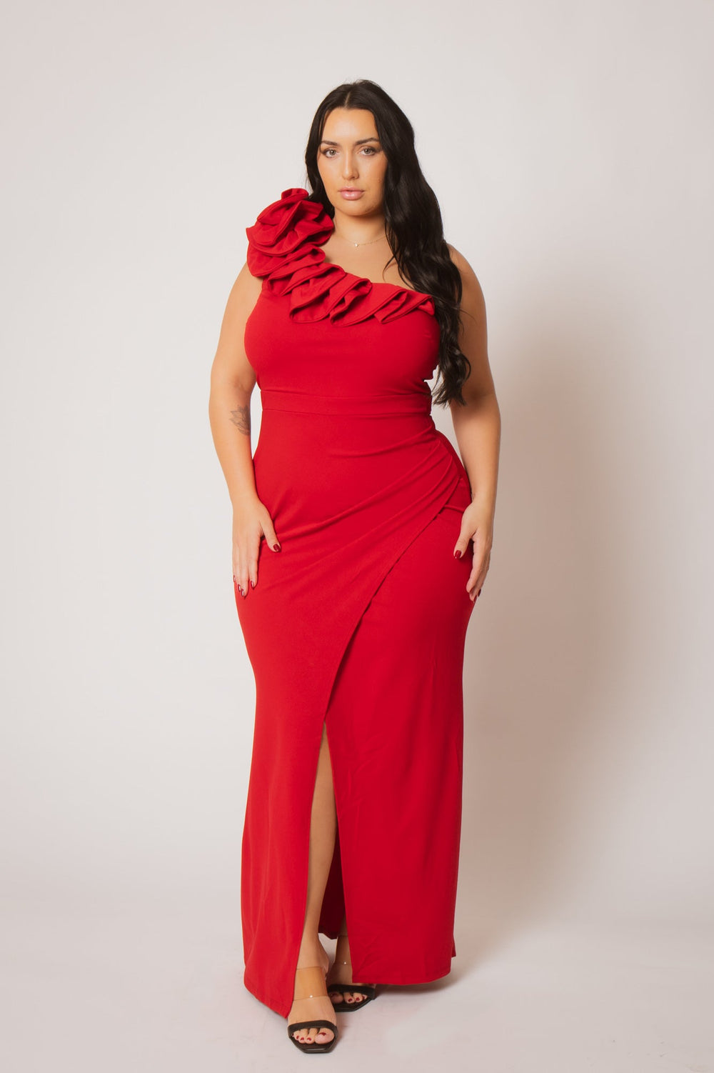 SYMPHONY Dresses Plus Size Siren Petal Draped - Red