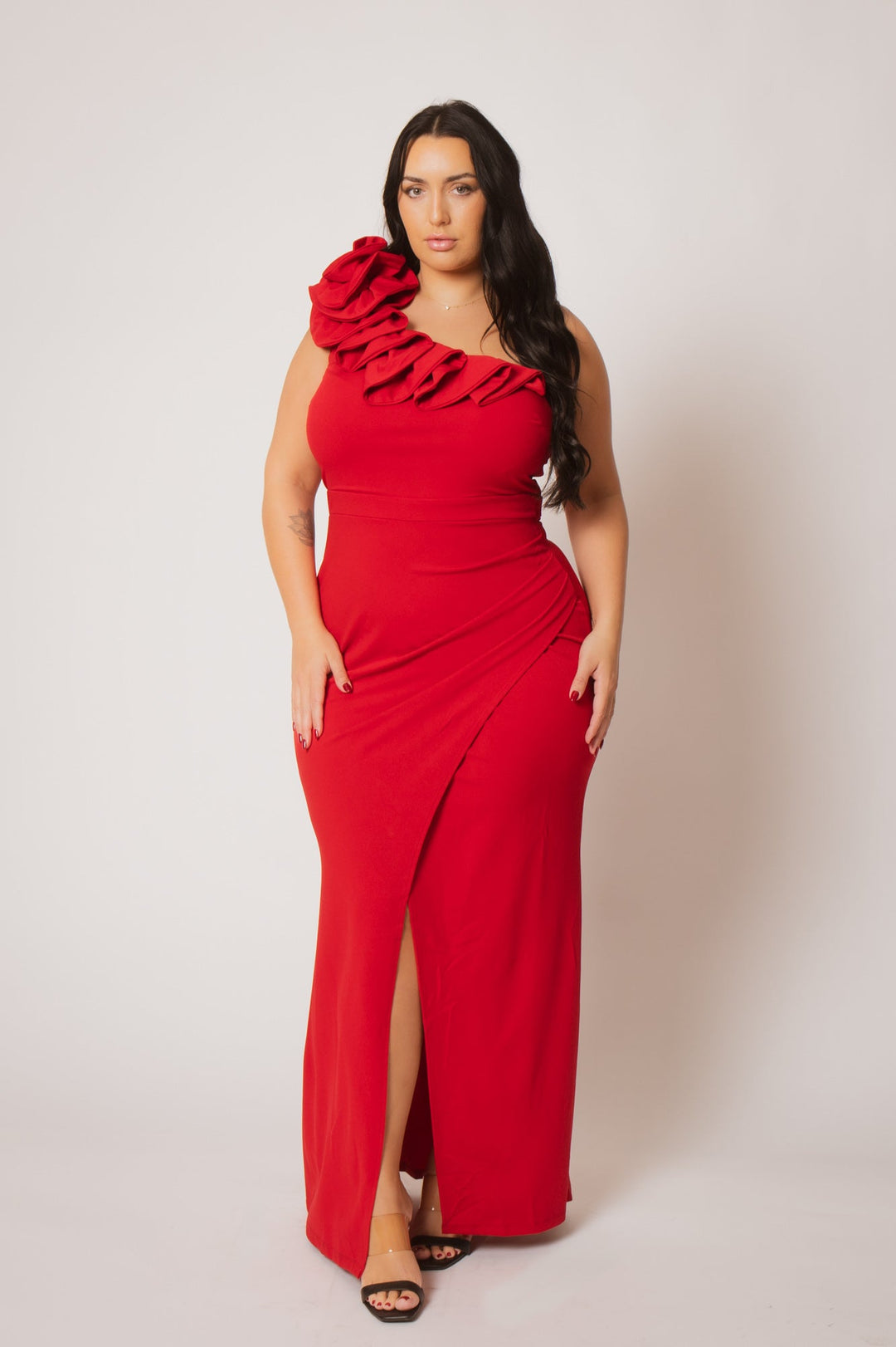 SYMPHONY Dresses Plus Size Siren Petal Draped - Red