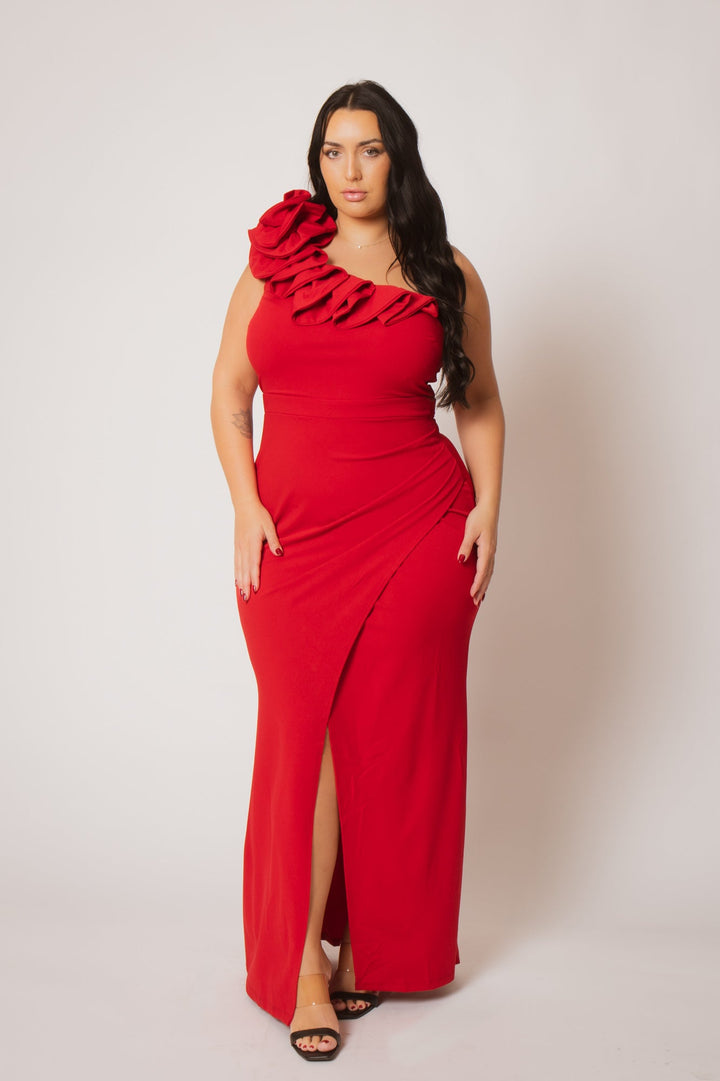 SYMPHONY Dresses Plus Size Siren Petal Draped - Red