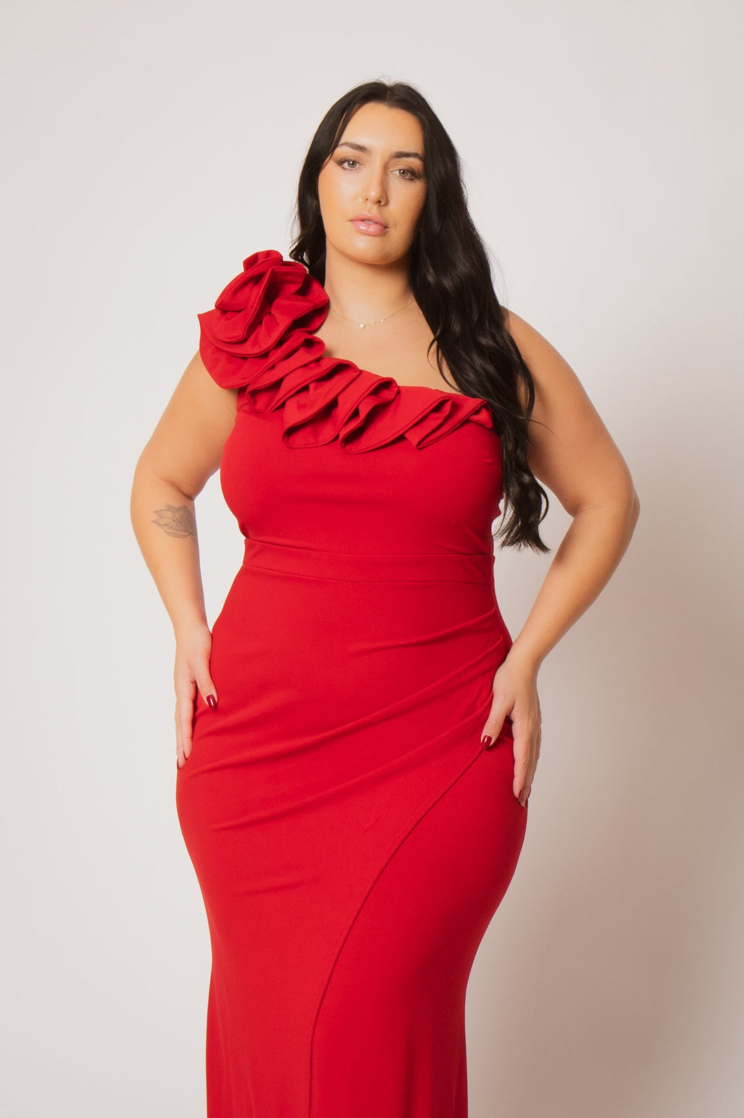 Plus Size Siren Petal Draped - Red 1X / Red at Curvy Sense Plus Size Siren Petal Draped - Red 1X / Red at Curvy Sense