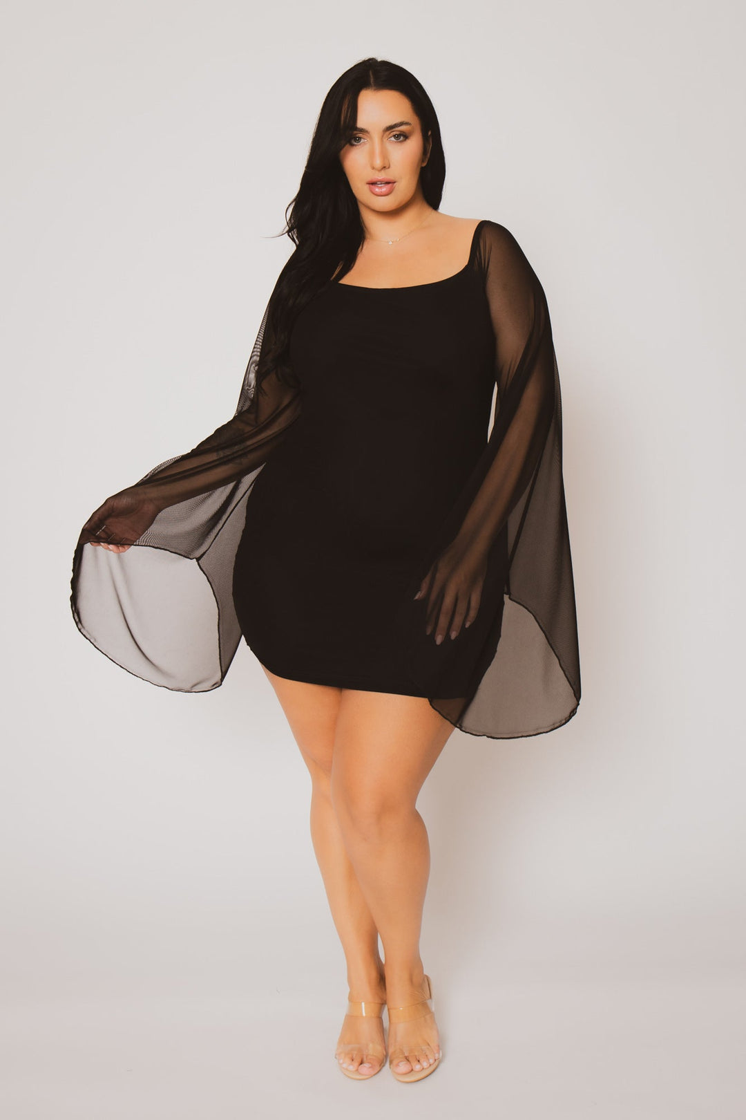 Curvy Sense Dresses Plus Size Siren Sheer Sleeve Dress - Black