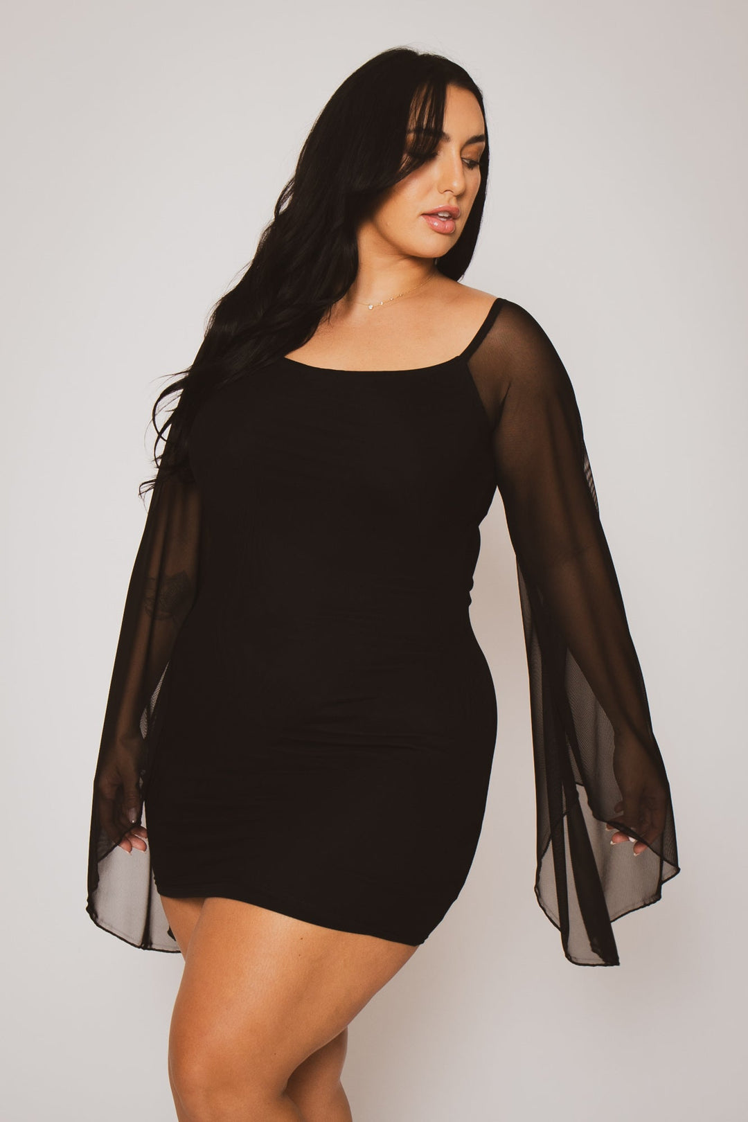 Curvy Sense Dresses Plus Size Siren Sheer Sleeve Dress - Black